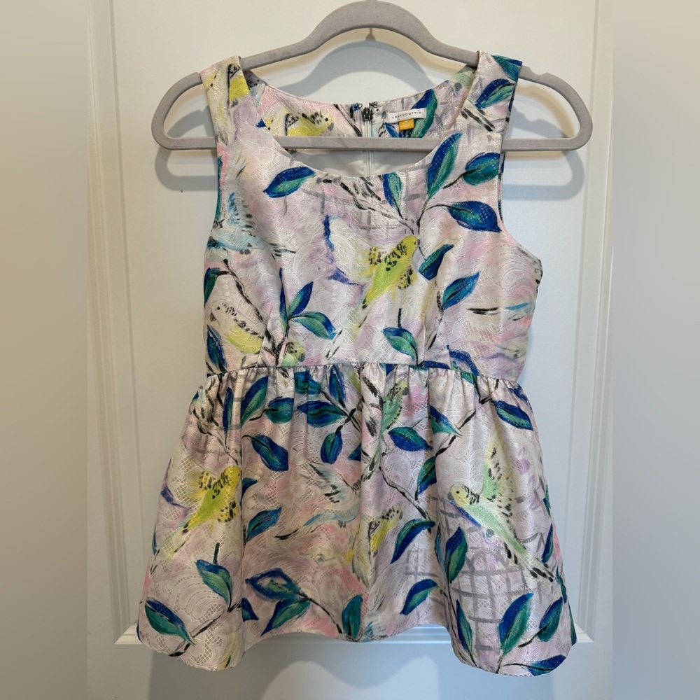 Anthropologie Leifsdottir Bird Print Peplum Floral Sleeveless Top